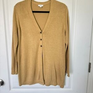 J Jill Linen Blend Cardigan M Mustard Button | Coastal Casual Natural Fiber